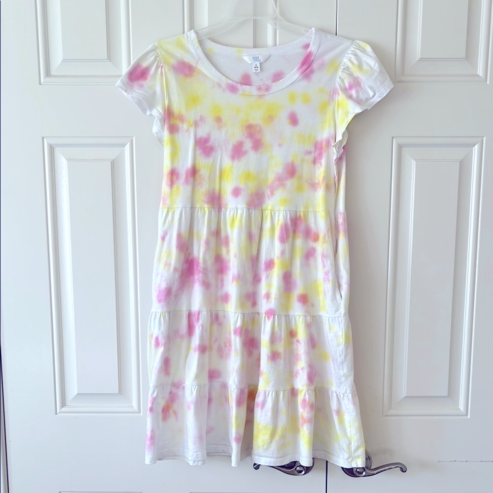 Colorful Tiered Tie-Dye Dress POCKETS flutter sleeve teen tween women’s S 4/6